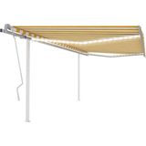 vidaXL - Luifel - handmatig - uittrekbaar - met - LED - 4x3 - m - geel - en - wit