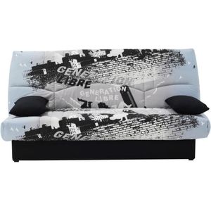 Clic clac 3 plaatsen DREAM - 100% Katoenen stof met grijze Parkour print - Bed 125x190 cm - L190 x D92 x H96 cm