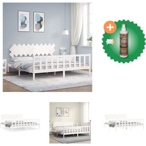 vidaXL Bedframe met hoofdbord massief hout wit 200x200 cm - Bed - Inclusief Houtreiniger en verfrisser