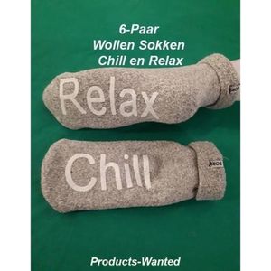 6-Paar Wollen Sokken Chill en Relax in 2 Kleuren-Maat 39-42