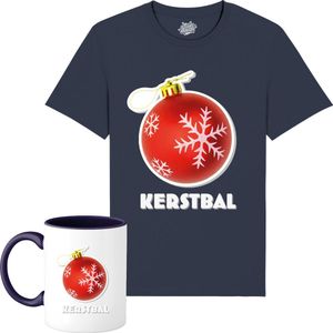Kerstbal - Foute kersttrui kerstcadeau - Dames / Heren / Unisex Kleding - Grappige Kerst Outfit - T-Shirt met mok - Unisex - Navy Blauw - Maat XXL