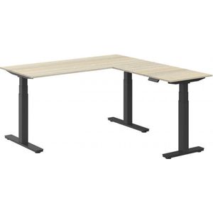 Elektrisch verstelbare zit-sta hoek opstelling Teez breed 180CM diep 160CM bladkleur Antraciet eiken framekleur Wit (RAL9010) | NEN-EN527|TÜV Rheinland | Links