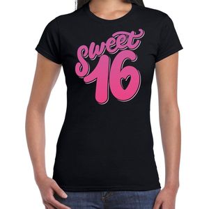 Sweet 16 cadeau t-shirt zwart dames - dames shirt 16 jaar - verjaardag kleding / outfit S