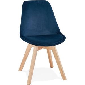 Alterego JOE' stoel in blauw fuweel met een structuur in natuurijk hout