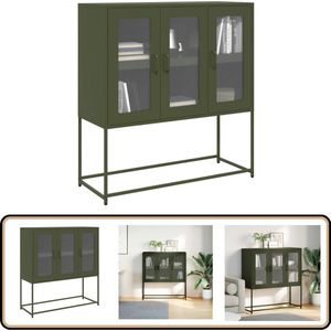 vidaXL Dressoir - Olijfgroen - Staal - 100,5x39x107cm Dressoir - Opbergkast - Keukenmeubilair - Salontafel - Entreebank