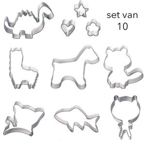 Bakken - set van 10 uitsteekvormen vrolijke dieren - RVS - koekjesvormen - vaatwasmachine bestendig