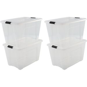 IRIS Topbox Opbergbox - 60L - Kunststof - Transparant/Zwart - Set van 4