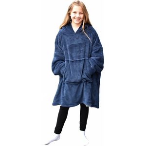 HOMELEVEL Sherpa Winter Hoodie XL Sweatshirt Pullover Oversize voor Kinderen Pullover Dekentje Huis Trui Buiten Binnen - Blauw