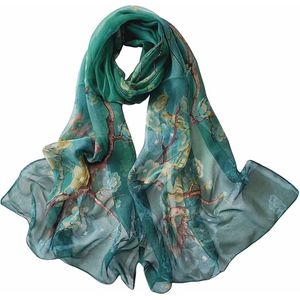 LIXIN Elegant Stijlvol Sjaal Dames - Kleur 6 - Hals sjaaltje 160x50 cm - Neksjaaltje - Dames nek sjaaltje - Pure zijde gevoel - Zijde Blend - Omslagdoek - Satijn Zijdezacht -  Bloemenprint - Dames accessoires