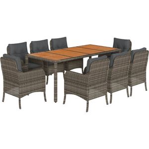 vidaXL 9-delige Tuinset - Poly Rattan - Grijs Tuinset - Pe Rattan - Buitendecoratie - Eetkamer Set - Lounge Set