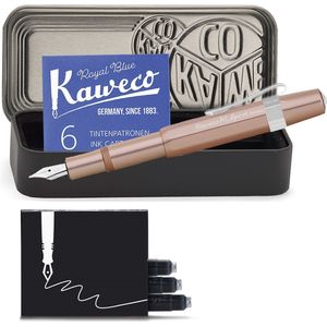 Kaweco - Cadeauset - 4delig - Kaweco AL SPORT Fountain Pen ROSE vulpen - Medium - Nostalgic Octagonal Clip Chrome - Zwart Vintage blikje - Doosje Royal Blue - Doosje zwarte Vullingen