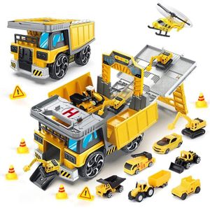 10-in-1 groot technisch transportvoertuig - graafmachine - bulldozer - grote vrachtwagen - helikopter - kraan - helikopter - bouwvoertuigen - 2 jaar oud, 3 jaar oud, 4 jaar oud speelgoed voor jongens en meisjes - Verjaardagscadeau