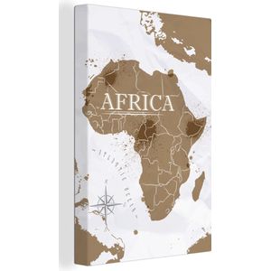 Canvas Wereldkaart - 120x180 - Wanddecoratie Wereldkaart - Bruin - Afrika