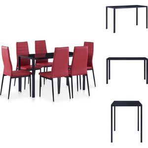vidaXL Eetkamerset - 7-delig - Wijnrood - Glas en kunstleer - 120x60x74cm - Set tafel en stoelen