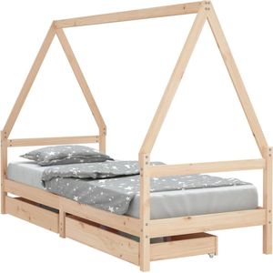 vidaXL - Kinderbedframe - met - lades - 80x200 - cm - massief - grenenhout