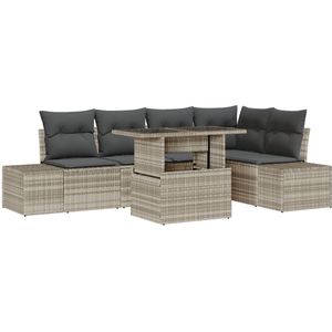 vidaXL - Tuin - Sofa - Set - Set - van - 6 - Beige, - Grijs - Riet, - Polyester, - Staal