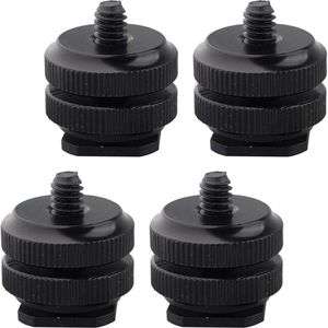 Camera Hot Schoen Mount naar 1/4""-20 Statief Schroef Adapter Flash Schoen Mount Metal Hot Schoen Stand Standaard Dubbele Hot Schoen Houder Flash Houder Conversie Schroef voor DSLR Camera Rig - 4 STKS