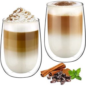 Dubbelwandige latte macchiato-glazen, koffieglas, theeglazen - mokkakopjes , Koffiekopjes , espressokopjes - kopjes - Cappuccino kopjes 2*350ml