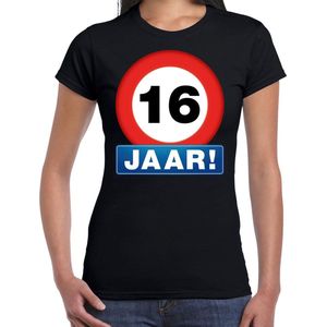 Stopbord 16 jaar / sweet sixteen verjaardag t-shirt - zwart - dames - 16e verjaardag - Happy Birthday shirts / kleding XS