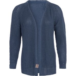 Knit Factory Daisy Kort Gebreid Dames Vest - Lente & zomer vest - Donkerblauw damesvest reikend tot de heup - Dames cardigan gemaakt uit 80% Gerecycled katoen - Duurzaam & Milieuvriendelijk - Jeans - 40/42