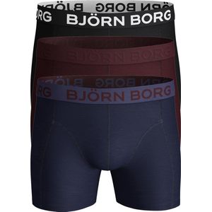 Björn Borg Cotton boxers - 3-pack zwart - bordeaux rood en blauw -  Maat: S