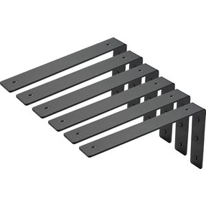 Plankdrager Plank Beugel Zwart Industriële Planksteun 30 cm Roestvrij Staal - Set van 6