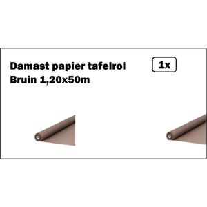 Damast papier tafelkleed bruin 1,20x50m - op rol - Tafel dekken rol gala huwelijk thema feest festival restaurant food