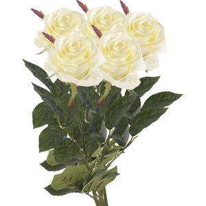 Emerald Kunstbloem roos Simone - 5x - wit - 73 cm - decoratie bloemen