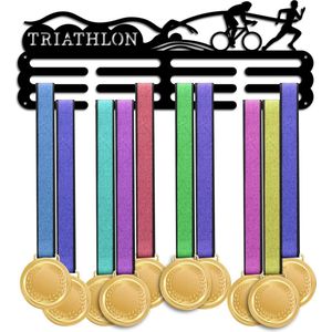 Triathlon Medaille-houder met display, metalen medaillestandaard, frame, sportawards linthouder, gepersonaliseerde wandhouder, dierenrek voor meer dan 60 medailles