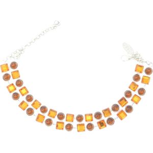 Behave Armband zilver kleur met stenen bruin oranje 21,5 cm