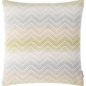 Zachte Jacquard sierkussenhoes zigzag 45x45 crème oker & grijs