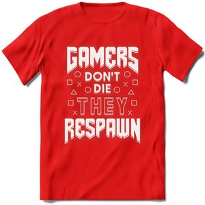Gamers don't die T-shirt | Neon Rood | Gaming kleding | Grappig game verjaardag cadeau shirt Heren – Dames – Unisex | - Rood - XL