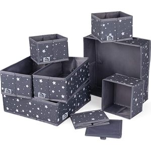 Anstore Set van 8 lade-organizer, opvouwbare stoffen kledingkastorganizer, sterrenpatroon opbergdoos kastverdelers opbergkubussen voor ondergoed, sokken, stropdassen, sjaals, beha's (grijs)