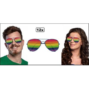 12x Party bril pilot regenboog - Bril - Pride festival thema feest uitdeel fun rainbow