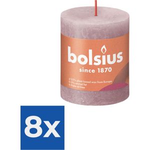 Bolsius Stompkaars Ash Rose Ø68 mm - Hoogte 8 cm - Grijs/Roze - 35 branduren - Voordeelverpakking 8 stuks