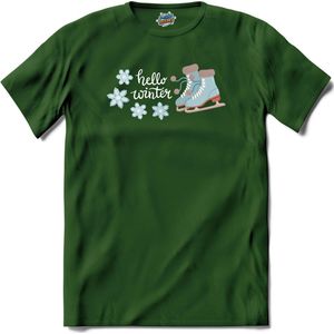 Hello Winter Blue | Schaatsen - Winter - Ice Skating - T-Shirt - Unisex - Bottle Groen - Maat XXL