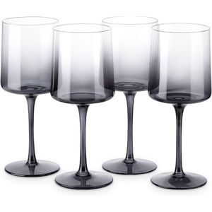 set van vier wijnglazen - Grijs getinte wijnglazen met hoge voet - Elegante wijnglazenset - Voor het serveren van wijn, cocktails, of desserts