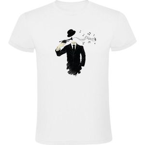 Man zonder hoofd Heren T-shirt - muziek - trompet - muzieknoten - jazz - geluid - sound