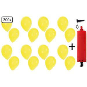 200x Ballonnen geel + ballonpomp - Ballon carnaval festival feest party verjaardag landen helium lucht thema