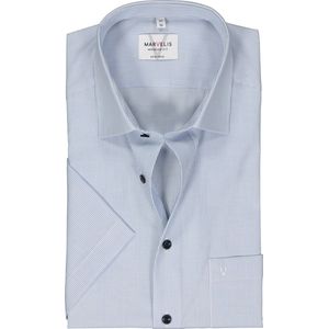 MARVELIS modern fit overhemd - korte mouw - popeline - lichtblauw gestreept - Strijkvrij - Boordmaat: 39
