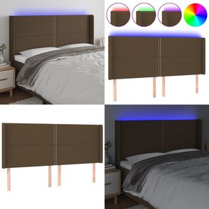 vidaXL Hoofdbord LED 163x16x118/128 cm stof donkerbruin - Hoofdbord - Hoofdborden - Hoofdeinde - Houten Hoofdbord