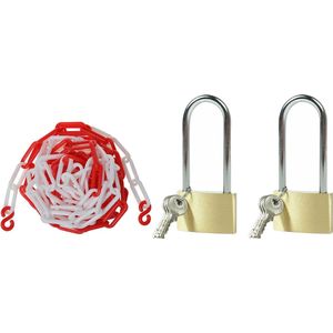 Afzetketting met 2 hangsloten - rood/wit - 5 meter - kunststof - markeerketting - afzetting