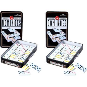 Domino spel dubbel 6/double 6 in blik en 56x gekleurde stenen - Dominostenen - Domino spellen - Familie spellen