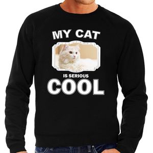 Witte kat katten trui / sweater my cat is serious cool zwart - heren - katten / poezen liefhebber cadeau sweaters XL