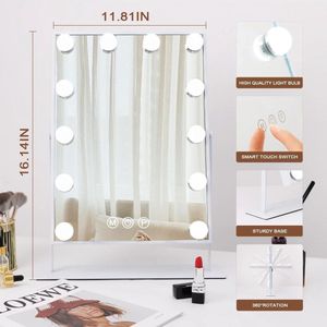 Jeghi® Verlichte Make up Spiegel - Hollywood Spiegel - Smart touch - 3 Kleuren - Dimbaar - 30x41cm - 360° rotatie - LED - incl. 10x vergroter - Glas