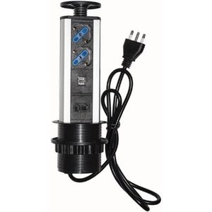 LKMPT02 Intrekbare Tafelcontactdoos - 2 Stopcontacten ITA-Schuko - 1 RJ45 - 1 RJ11 - 2 USB-Poorten - Energieklasse A - Zilver/Zwart