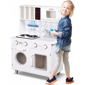 Houten Keuken Speelgoed - Speelkeuken - Kinderkeuken - Speelkeukentje - 84x30x58 cm - Wit - met Licht en Geluid
