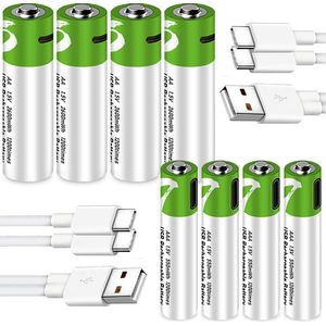 AA + AAA Oplaadbare Batterijen 1,5 Volt (2600 + 750 mWh) met USB Type-C Kabels opladen - Duurzame Keuze - Lithium AA + AAA batterijen - 8 stuks