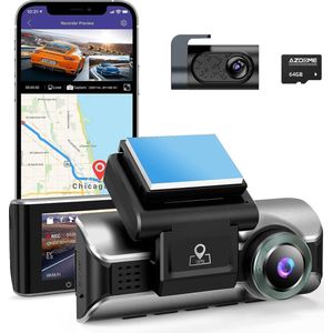 AZDOME - 4K Dash Cam - met 5GHz - WiFi - GPS - Autocamera Voor en Achter 4K + 1080P met parkeerbewaking