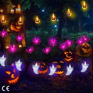 Halloween Decoraties - 3-Pack String Lights met 3D Pompoen, Ghost en Bat Ontwerpen, met 60 LED-lampen, Batterijgevoede - Halloween Indoor Decoraties - led Halloween decoratie - decoratie en versiering - voor buiten en binnen - accessoires voor H